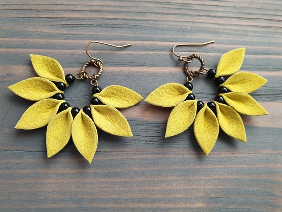 Bright Yellow Leather Earrings Holiday Jewelry Etsy