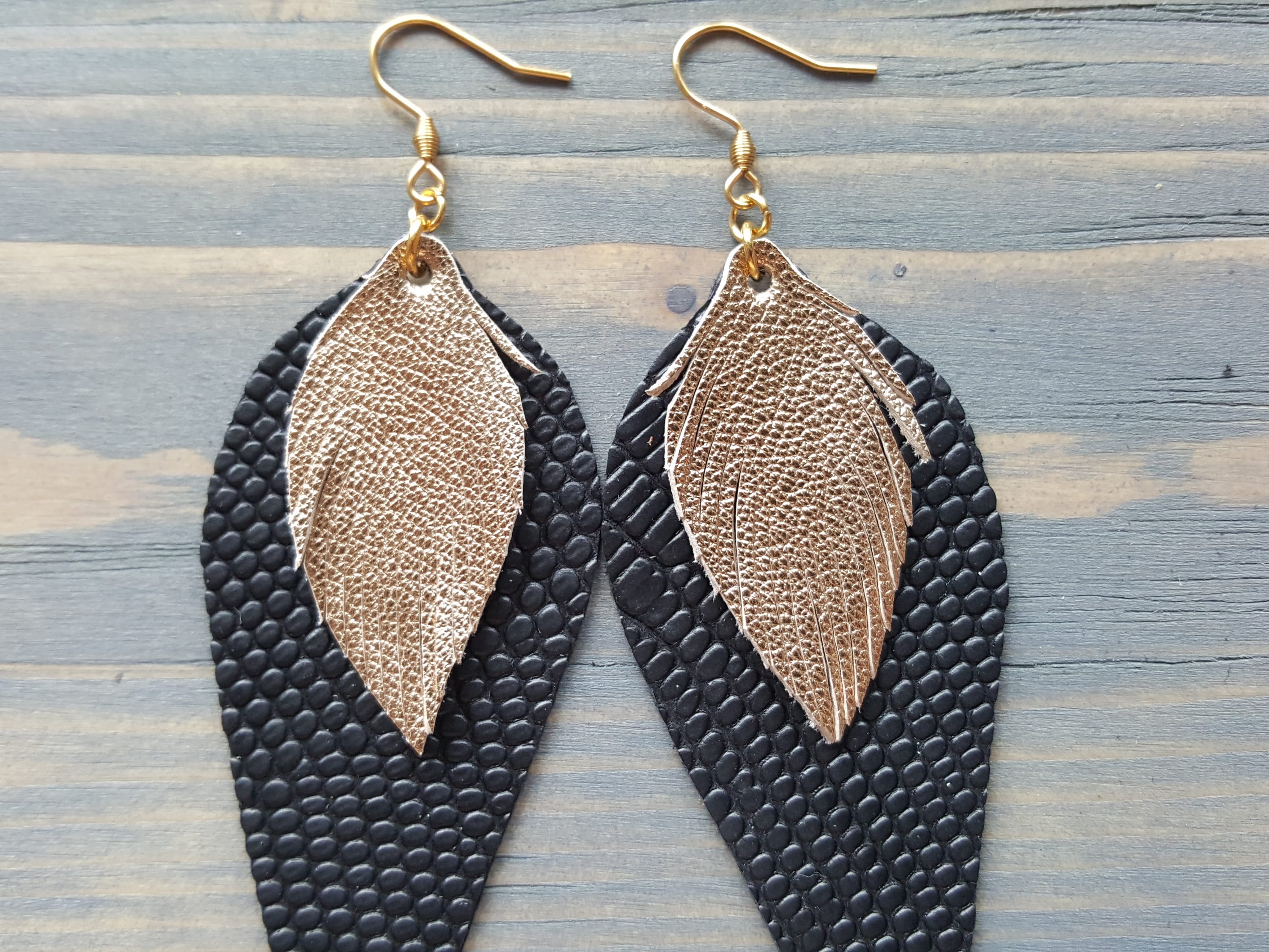 Black and Gold Leather Earrings. Statement Earrings. Large - Etsy UK