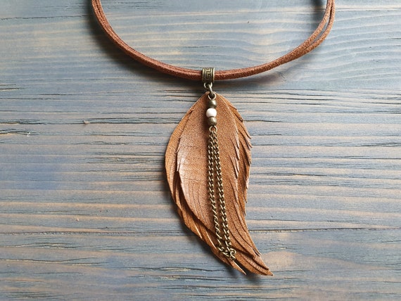 Leather boho necklace deals