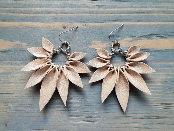 Large Leather Earrings. Boho Earrings. Big Hoop Earrings. Bohemian