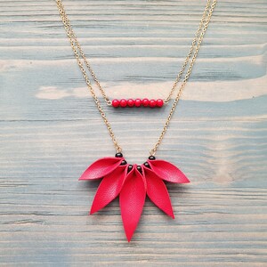 Red Necklace, Leather Necklace, Gold Necklace, Chain Necklace