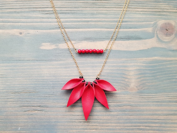 Red Necklace, Leather Necklace, Gold Necklace, Chain Necklace, Gold Chain Necklace, Layered Necklace, Bar Necklace, Beaded Necklace