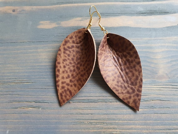 Leather Leaf Earrings, Leather Earrings, Leaf Earrings, Genuine Leather, Boho Earrings