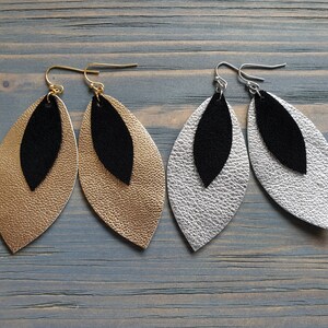 Metallic Leather Earrings, Petal Earrings, Leather Teardrop Earrings, Trendy Earrings, Fashion Jewelry, Handmade Earrings, Gift For Her