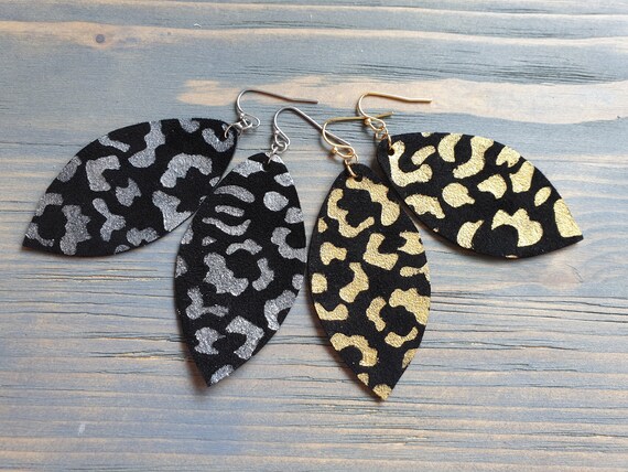 Leather Earrings, Animal Print Earrings, Leather Petal Earrings, Leather Leaf Earrings, Hand Painted Earrings, Handmade Earrings Lightweight