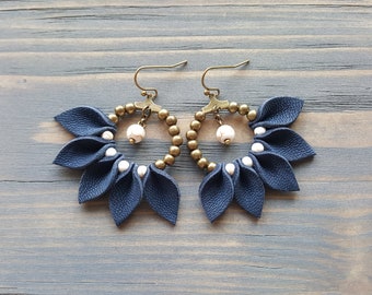 Fringe Hoop Earrings, Leather Earrings, Bohemian Earrings, Fun Summer Earrings, Boho Earrings, Statement Earrings, Statement Jewelry.