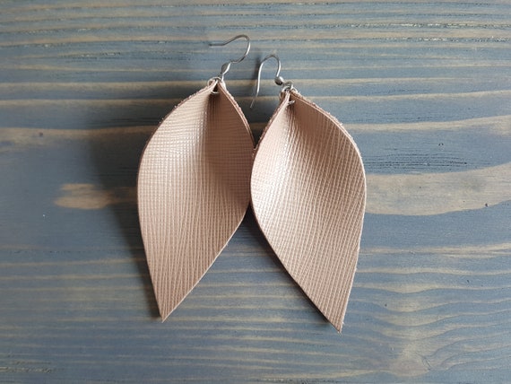 Leather Earrings. Beige Leather Earrings. Leather Leaf Earrings. Rustic Earrings. Boho Earrings. Bohemian Earrings. Western Earrings.