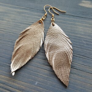 Handmade Earrings. Genuine Leather Earrings. Feather Earrings. Lightweight Earrings. Simple Earrings. Leather Feather Earrings. Boho Jewelry image 5