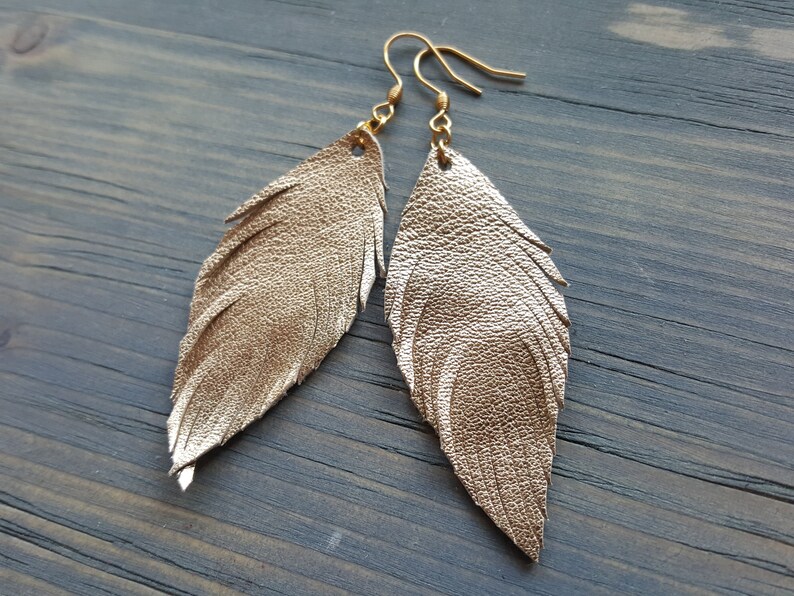 Handmade Earrings. Genuine Leather Earrings. Feather Earrings. Lightweight Earrings. Simple Earrings. Leather Feather Earrings. Boho Jewelry image 5