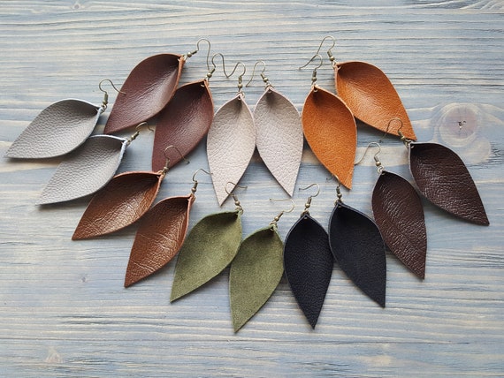 Large Leather Leaf Earrings. Leather Earrings. Boho Earrings. Rustic Leather Earrings. Bohemian Earrings. Western Earrings. Cowgirl Earrings