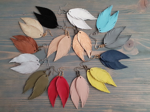 Genuine Lather Earrings, Leather Feather Earrings, Handmade Earrings, Lightweight Earrings, Simple Earrings, Boho Earrings, Feather Earrings
