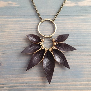 Leather Necklace, Bronze Chain Necklace, Leather Pendant Necklace, Statement Necklace, Bohemian Necklace, Boho Necklace, Boho Jewelry