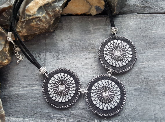 Leather necklace. Statement necklace. Black and silver necklace. Boho necklace. Bohemian necklace. Leather choker. Boho choker. Mandala.