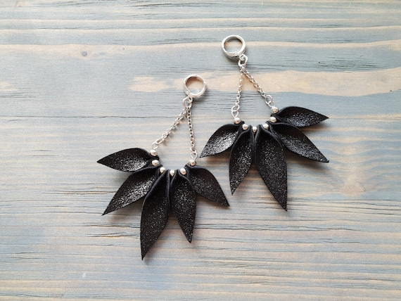 Black Earrings, Leather Earrings, Long Dangle Earrings, Boho Earrings, Bohemian Earrings, Boho Jewelry, Statement Earrings, Fashion Earrings