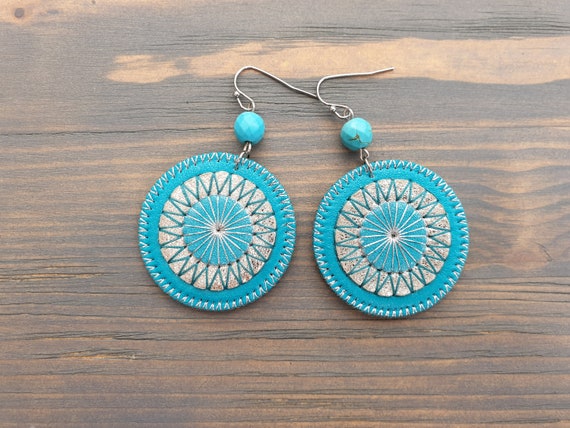 Leather Earrings, Turquoise Earrings, Leather Jewelry, Statement Earrings, Boho Earrings, Boho Jewelry, Bohemian Earrings, Statement Jewelry