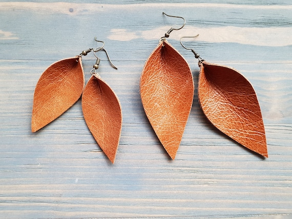 Leather Leaf Earrings, Boho Earrings, Leather Earrings, Tan Leather Earrings, Western Earrings, Boho Jewelry, Leaf Earrings Handmade
