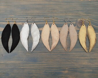 Leather earrings handmade Leather feather earrings Long earrings Dangle earrings Shiny earrings Boho earrings Bohemian earrings Boho jewelry