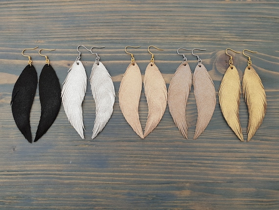 Leather earrings handmade Leather feather earrings Long earrings Dangle earrings Shiny earrings Boho earrings Bohemian earrings Boho jewelry