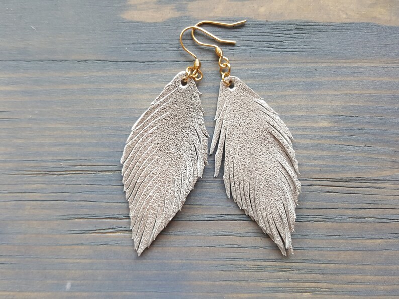 Handmade Earrings. Genuine Leather Earrings. Feather Earrings. Lightweight Earrings. Simple Earrings. Leather Feather Earrings. Boho Jewelry image 9