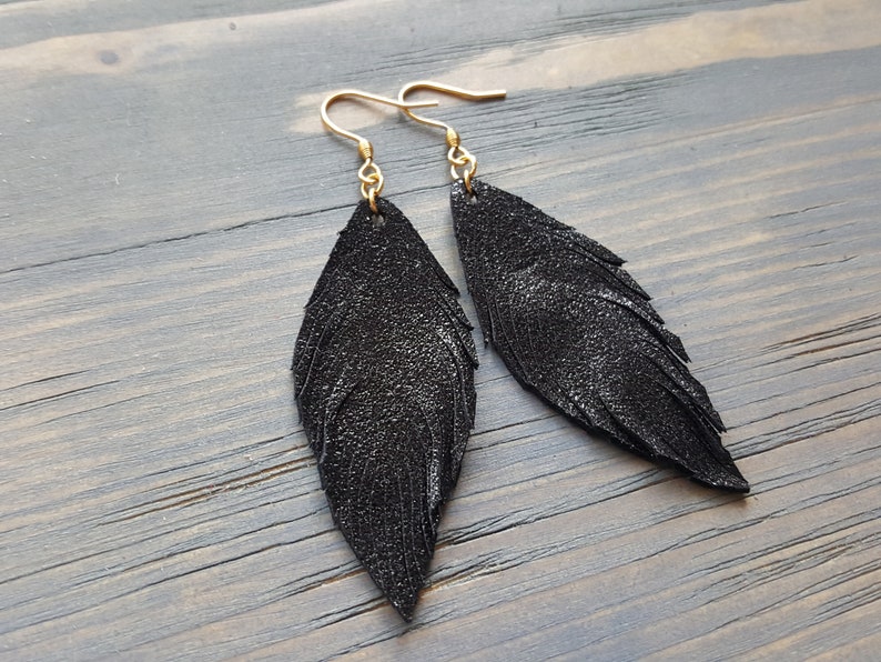 Handmade Earrings. Genuine Leather Earrings. Feather Earrings. Lightweight Earrings. Simple Earrings. Leather Feather Earrings. Boho Jewelry image 8