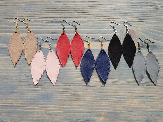 Leather Feather Earrings, Leather Earrings, Feathers, Dangle Earrings, Small Drop Earrings, Boho Earrings, Simple Earrings, Boho Jewelry