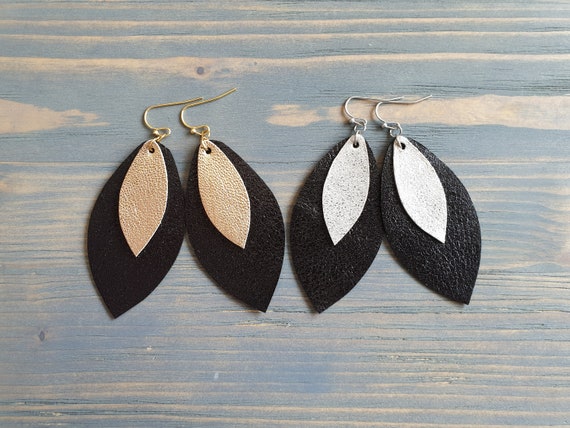 Handmade Leather Earrings, Petal Earrings, Trendy Earrings, Black Earrings, Fashion Jewelry, Gift For Her, Leather Teardrop Earrings