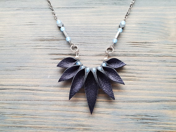 Handmade Boho Necklace, Blue Necklace, Bohemian Necklace, Boho Jewelry, Statement Necklace, Leather and Gemstones Necklace, Bohemian Jewelry