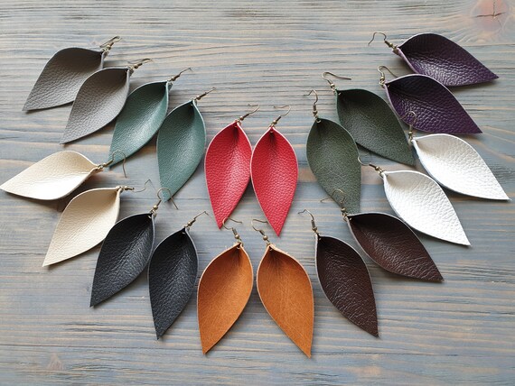 Large Leather Leaf Earrings. Leather Earrings. Boho Earrings. Rustic Leather Earrings. Bohemian Earrings. Western Earrings. Cowgirl Earrings