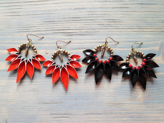 Hoop earrings, Leather earrings, Leather star earrings, Boho earrings, Boho jewelry, Bohemian earrings, Statement earrings, Patent leather
