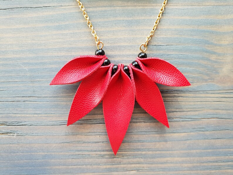 Red Necklace Leather Necklace Gold Necklace Chain Necklace Etsy UK