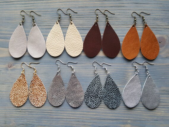 Leather Earrings Teardrop Earrings Medium Teardrop Earrings Real Leather Earrings Boho Jewelry Lightweight Earrings Bohemian Jewelry
