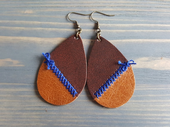 Rustic Earrings. Brown Leather Earrings. Leather Teardrop Earrings. Bohemian Earrings. Boho Earrings. Bohemian Jewelry. Boho Jewelry.