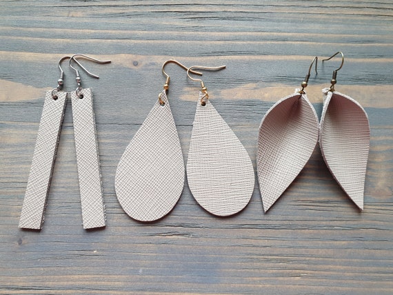 Grey Earrings, Leather Earrings, Grey Leather Earrings, Leather Bar Earrings, Leather Teardrop Earrings, Leather Leaf Earrings