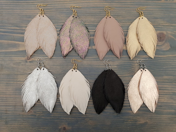 Large Earrings, Statement Earrings, Leather Earrings, Bohemian Earrings, Feather Earrings, Boho Earrings, Statement Jewelry, Boho Jewelry.