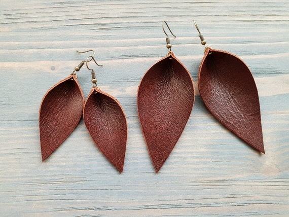 Brown Leather Earrings, Leaf Earrings, Leather Leaf Earrings, Western Earrings, Boho Earrings, Handmade Earrings, Boho Jewelry Handmade