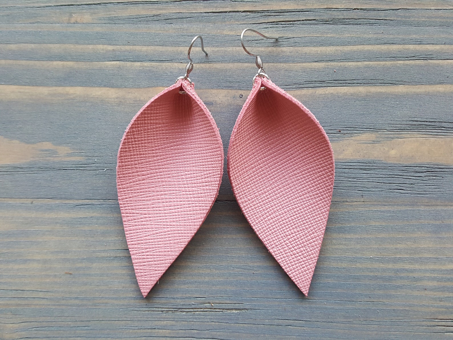 Blush Pink Earrings. Genuine Leather Leaf Earrings. Leather Etsy