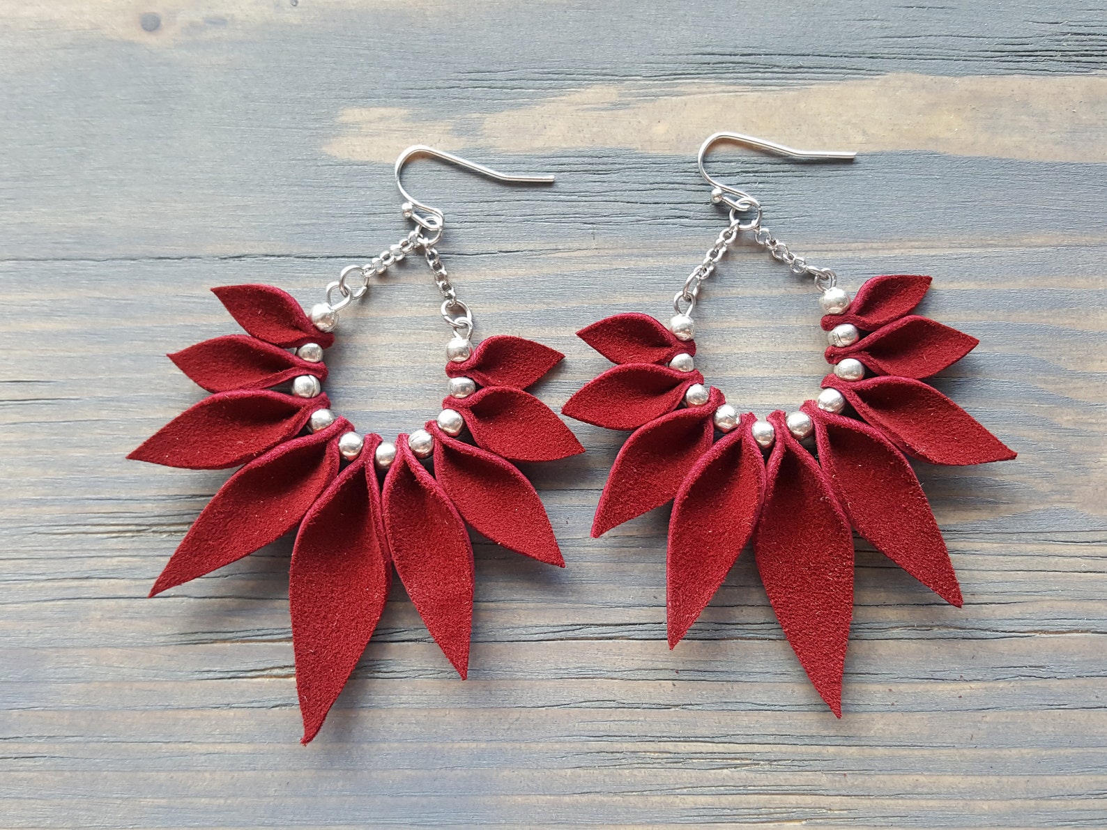 Leather Earrings. Big Statement Earrings. Dangle Earrings. Red Etsy