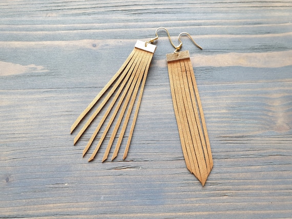 Leather Fringe Earrings, Boho Earrings, Long Earrings, Lightweight Earrings, Hypoallergenic Hook Earrings, Boho Jewelry, Leather Earrings