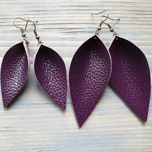Leder Blatt Ohrringe, Lila Leder Ohrringe, Western Ohrringe, Schlichte Ohrringe, Boho Ohrringe, Geschenk für Sie