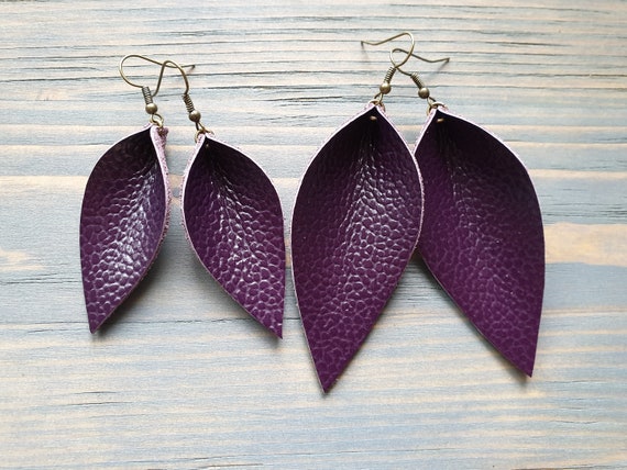 Purple leather earrings deals