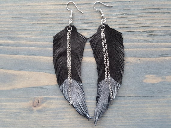 Large Bohemian Earrings, Lightweight Leather Earrings, Leather Feather Earrings, Long Earrings Boho Earrings Boho Jewelry Statement Earrings