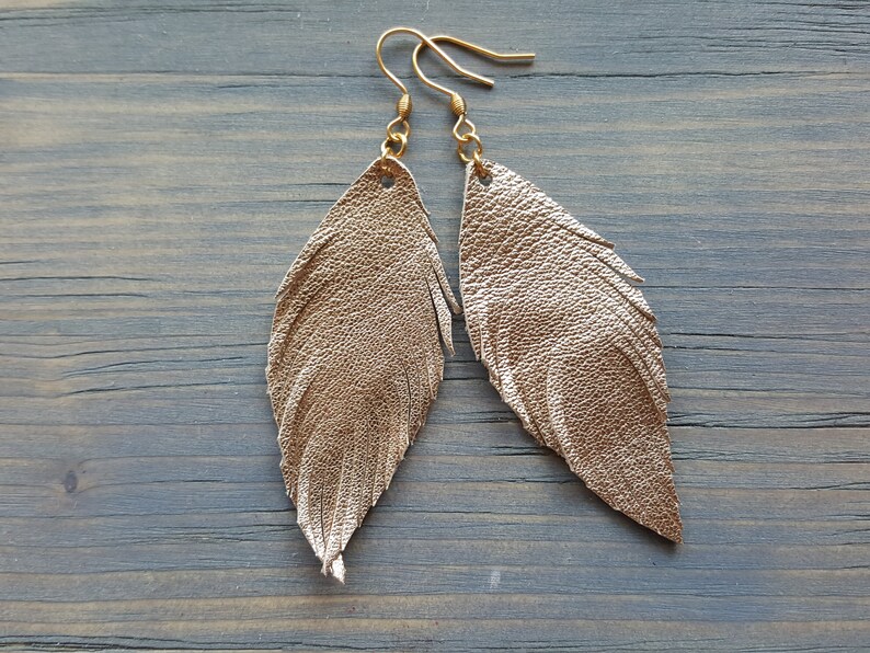 Handmade Earrings. Genuine Leather Earrings. Feather Earrings. Lightweight Earrings. Simple Earrings. Leather Feather Earrings. Boho Jewelry image 4