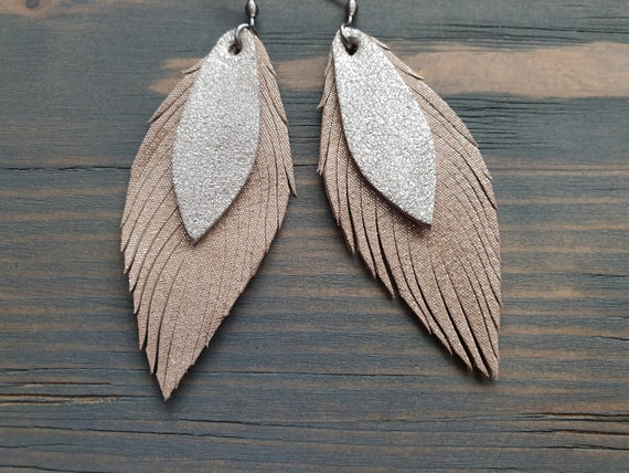 Leather Feather Earrings Small Leather Earrings Boho Earrings