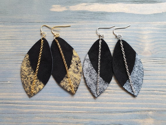 Handmade Leather Earrings, Petal Earrings, Trendy Earrings, Black Earrings, Fashion Jewelry, Gift For Her, Leather Teardrop Earrings