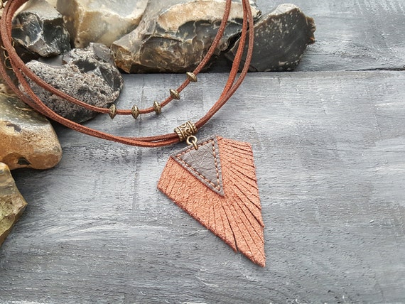 Brown leather necklace. Tribal necklace. Boho necklace. Bohemian necklace. Hippie necklace. Leather choker. Boho choker. Tribal choker.