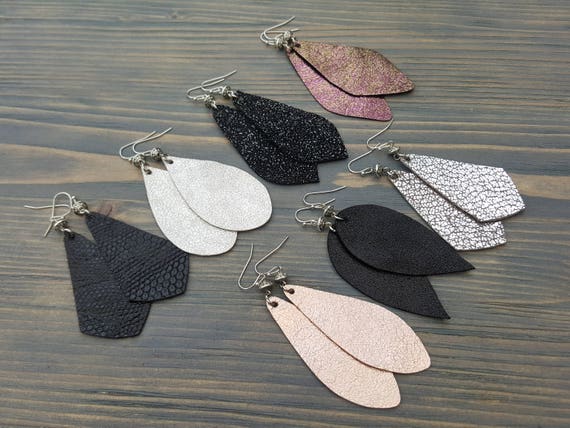 Shiny Earrings, Genuine Leather Earrings, Teardrop Earrings, Leather Jewelry, Lightweight Earrings, Hypoallergenic Hooks, leather Teardrops.