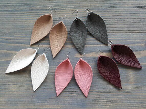 Leather Leaf Earrings. Leather Earrings. Boho Earrings. Rustic Leather Earrings. Bohemian Earrings. Western Earrings. Simple Drop Earrings.