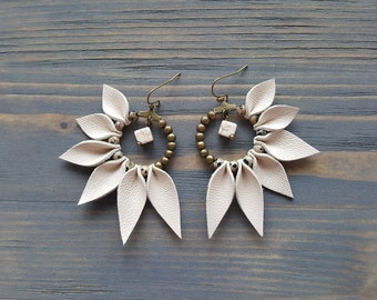 Leather Fringe Earrings, Bohemian Hoop Earrings, Boho Earrings, Leather Earrings, Statement Earrings, Statement Jewelry, Boho Jewelry.