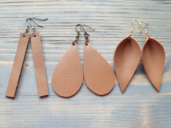 Leather Bar Earrings, Leather Teardrop Earrings, Leather Leaf Earrings, Brown Earrings, Brown Leather Earrings, Minimalist Earrings Boho