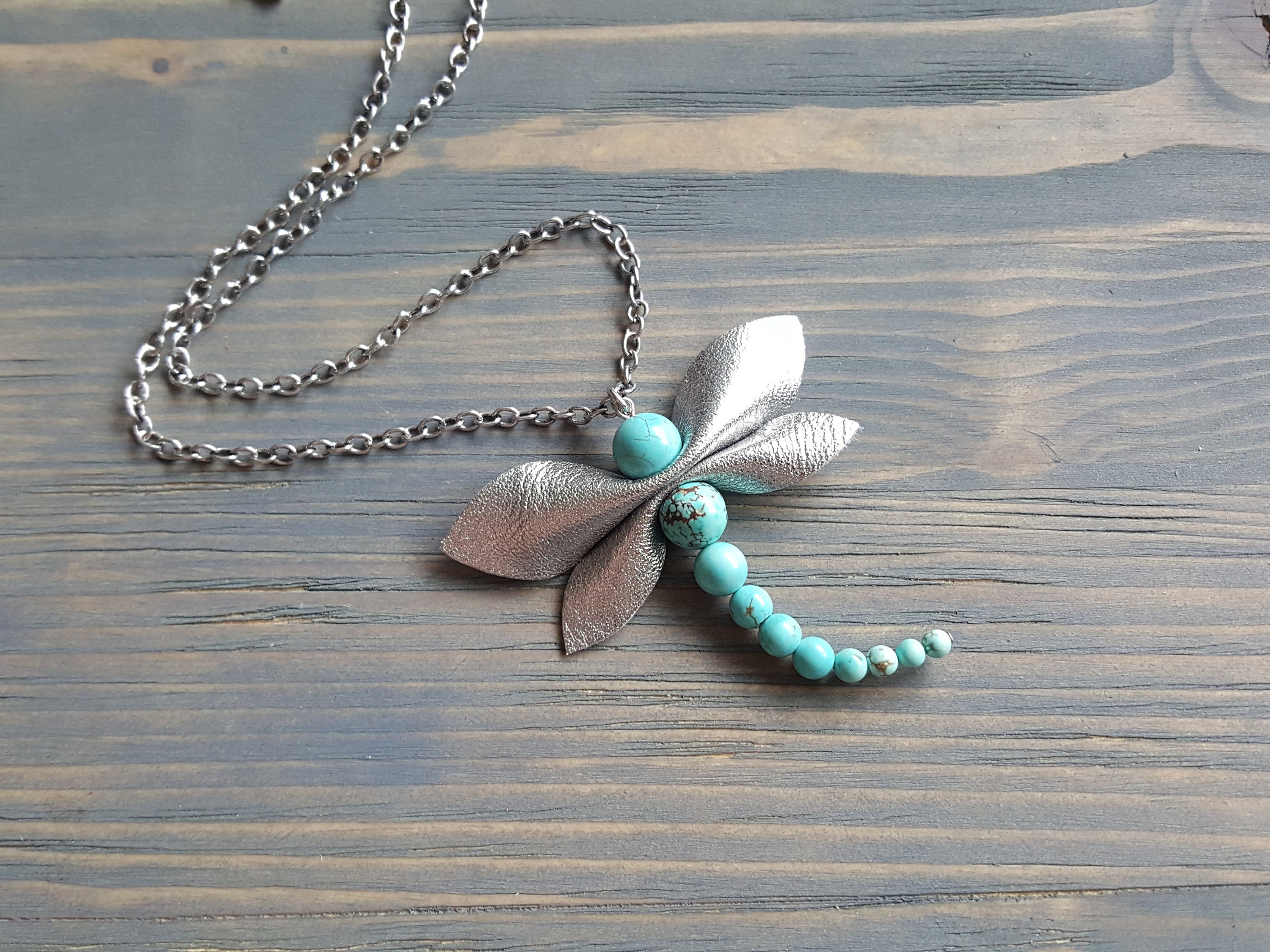 Turquoise Dragonfly Pendant Silver Dragonfly Necklace Large | Etsy